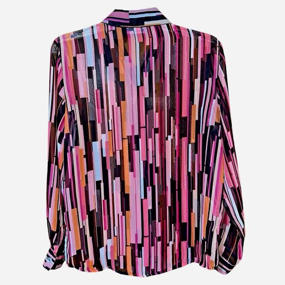 Whimsigoth Artcore Impressions Blouse S Semi-Sheer Geometric Y2K Korea Vintage - Picture 2 of 4